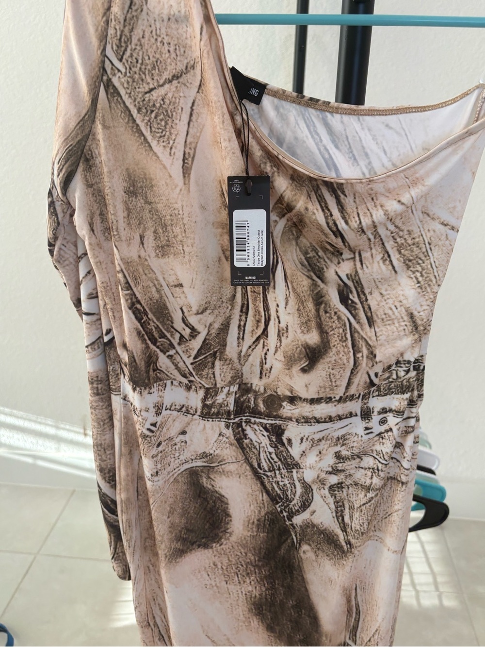 Abstract Neutral Print Sleeveless Dress